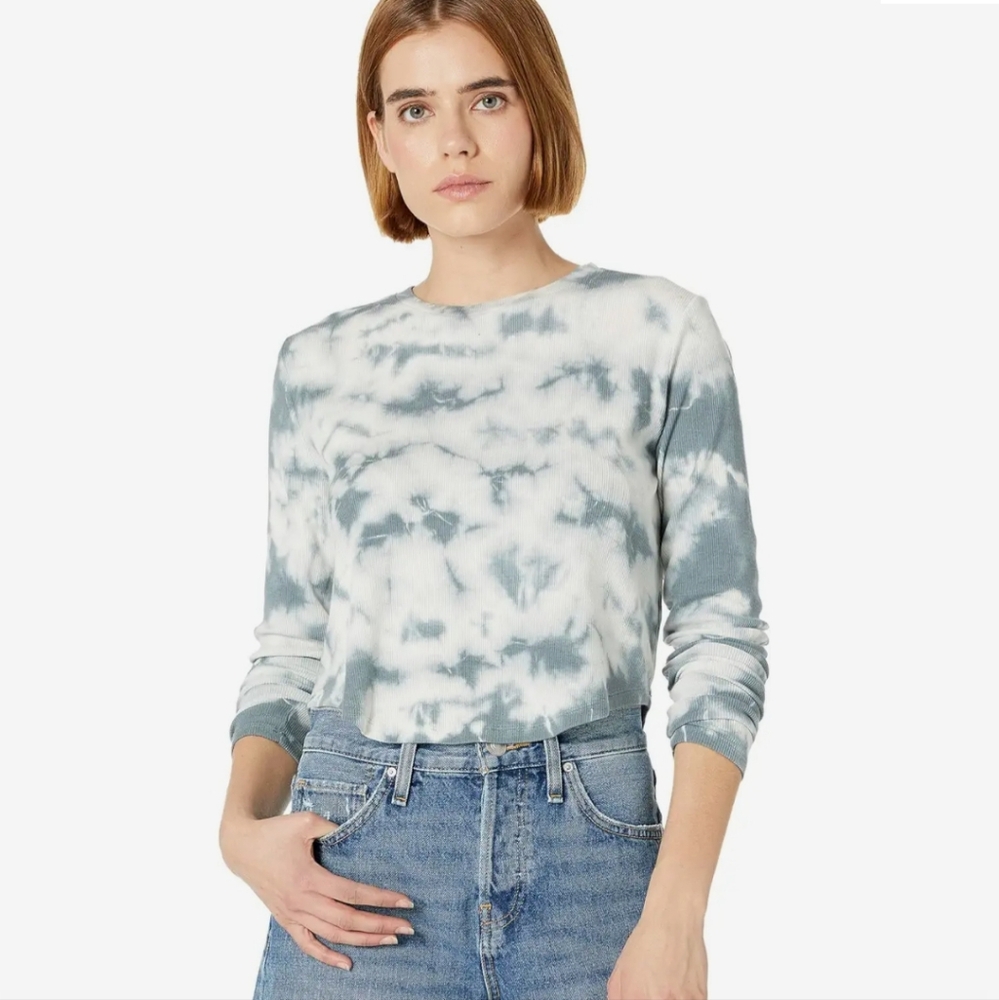 BOBI Los Angeles crop purple tie-dye Jewel neck lS tee size Large - Picture 2 of 10